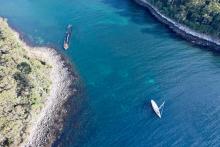Aerial view of the Helsal IV near a wreck